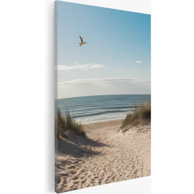 Saammp Canvas Schilderij - Strand En Zee - duinen - Planten - 60x90 - Foto op canvas - Wanddecoratie - muurdecoratie Woonkamer - Slaapkamer decoratie - Canvas Print Multicolor