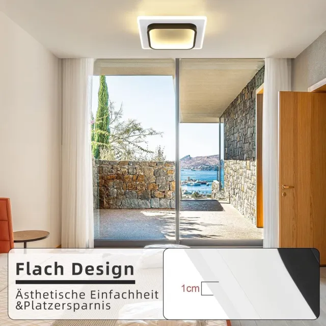 NETTLIFE Plafondlamp LED - vierkant - Wit en Zwart - 23.5cm - 3000K Warm Wit Licht - Moderne Slaapkamerverlichting - voor Keuken | Woonkamer | Hotel - 14W
