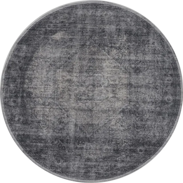Veer Carpets Vloerkleed Madel Rond Grijs ø160 cm - Laagpolig Synthetisch Vloerkleed – Vintage / Oosters Design