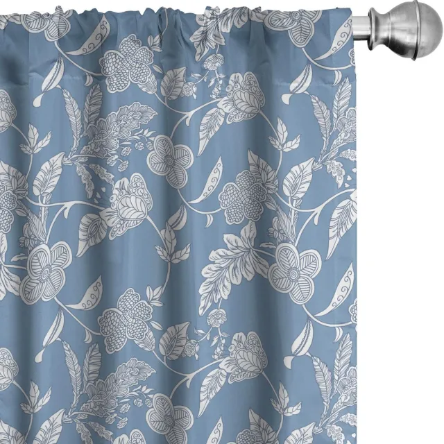 ABAKUHAUS Blauw-Wit voorhangen – 2x75x225 cm – microvezel – halfdonkerend