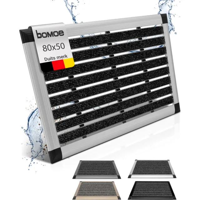bomoe AluGant Aluminium Deurmat 50x80 cm Zilver Vloermat Antislip Buiten & Binnen Roestvrij Weerbestendig