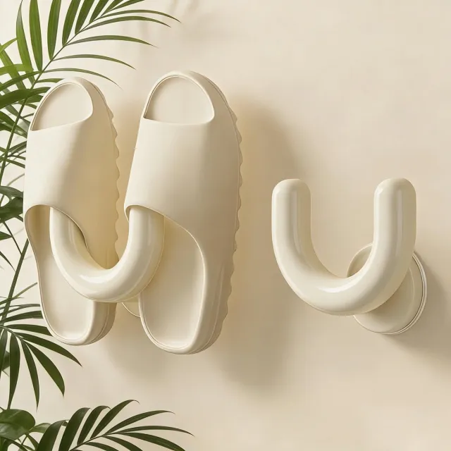 PZCC 2 Stuks schoenenrek deur - Slipperhouder voor Badkamer - Zonder Boren Wandgemonteerde Douche Organizer met Zuignap - Ruimtebesparende Pantoffelhouder voor Handdoeken en Badkameraccessoires - Wit