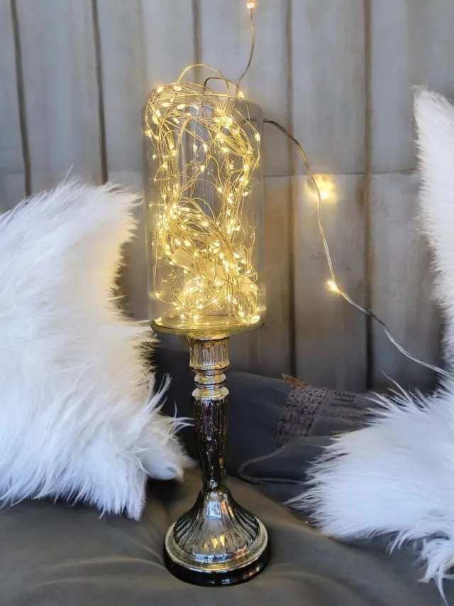 Wohnart Decoratie Glas op Voet - Glasvaas - Windlicht - Zilver - 38 cm