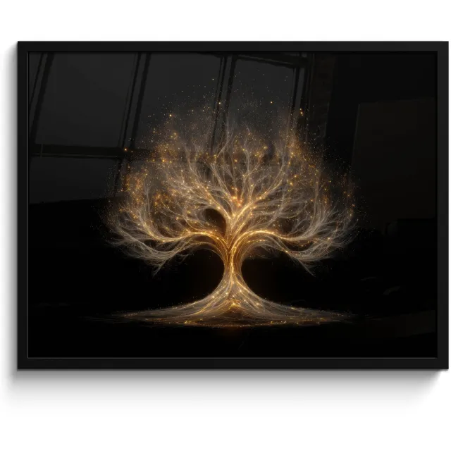 FrameYourWall Poster in lijst - Fotolijst 70x50 cm - Posters - Lichtjes - Boom - Abstract - Zwart - Posterlijst zwart - Decoratie - Wanddecoratie woonkamer - Muurdecoratie slaapkamer