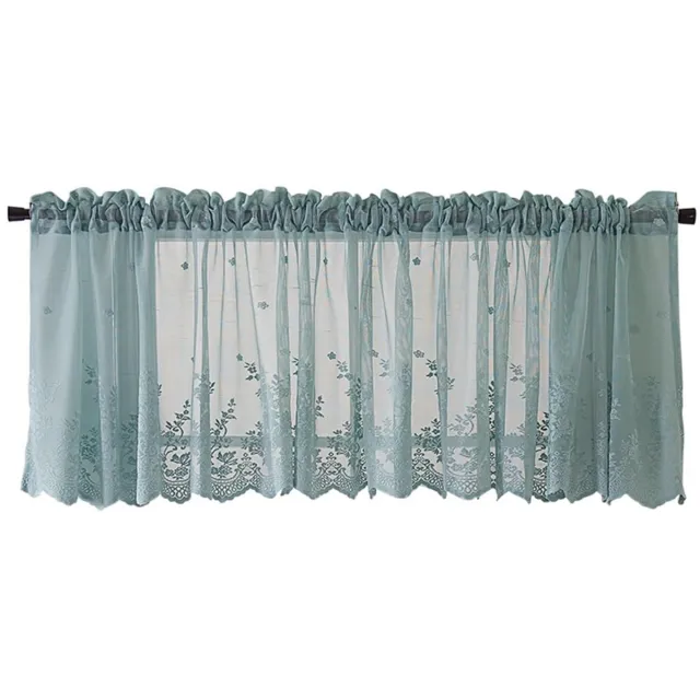 Ibenzoa Vintage Stijl Half Transparante Korte Vitrage Gordijnen voor Keuken en Woonkamer Blauw
