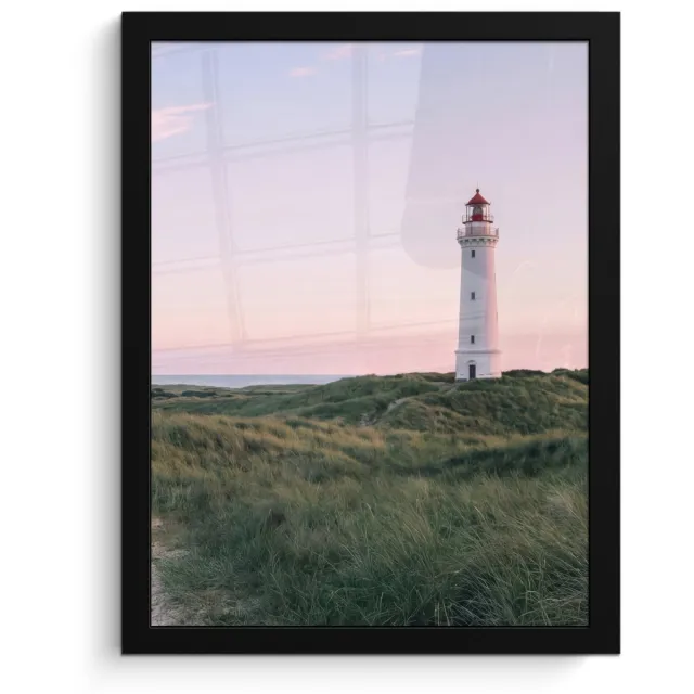 FrameYourWall Poster in lijst - Fotolijst 30x40 cm - Posters - Vuurtoren - Duinlandschap - Zee - Posterlijst zwart - Decoratie - Wanddecoratie woonkamer - Muurdecoratie slaapkamer