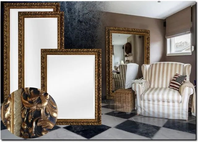 Barokspiegel® Made in Italy Grote rechthoekige wandspiegel Antonio Antiekgoud met antraciet
