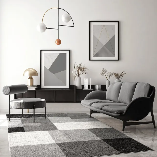 the carpet Pearl – modern vloerkleed voor woonkamer & slaapkamer met blokpatroon, grijs, 140 x 200 cm grijs met blokpatroon