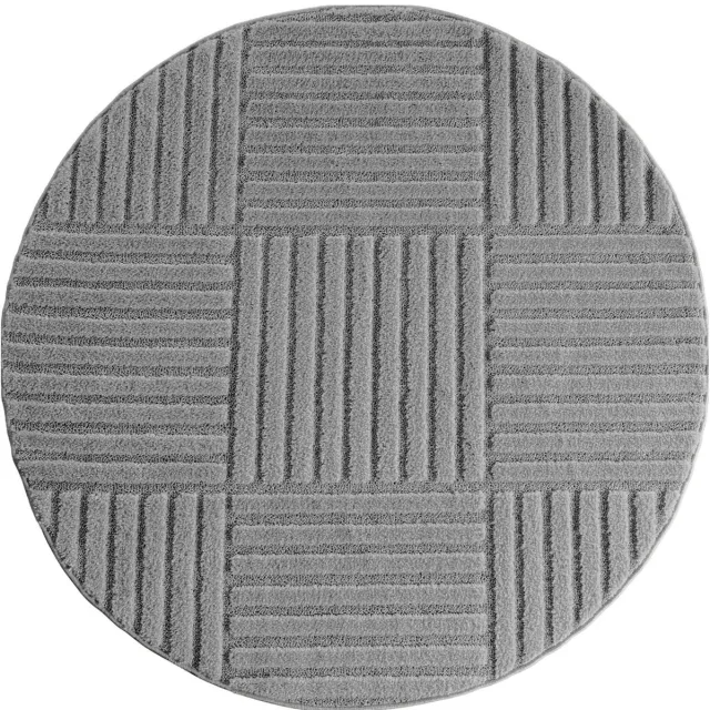 Dutch XXL Rond Japandi Vloerkleed | Tapijt | Art | Blokken | Zilver | 200x200 cm