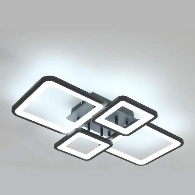 Haobosic Rechthoekig Acryl - Plafondlamp - 4-armig zwart frame - 56W 6500K binnenverlichting - 62x40x9.5cm Black