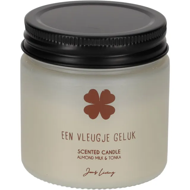 JENS Living Geurkaars - EEN VLEUGJE GELUK - Branduren: 15u - Geur: Amandel & Tonka - 7 x 7 x 8 cm Beige
