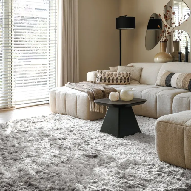 Paon Brillant Velvet vloerkleed rond - Auréa zilver 200