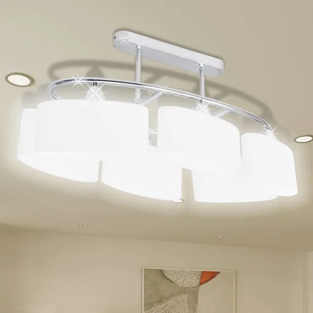 vidaXL Plafondlamp met ellipsvormige glazen kappen 6xE14 Wit