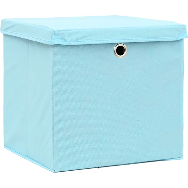 vidaXL Opbergboxen met deksel 10 st 32x32x32 cm stof babyblauw