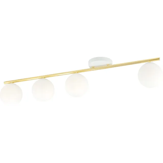 Emibig Wit en messing 4x E14 plafondlamp glazen matwitte bollen - Verlichting met klasse voor elke ruimte Wit, Goud