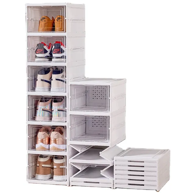 Sneakervault Schoenen organizer - 6 vakken - Opvouwbaar Transparant en Stapelbaar - L34.5 x B25,5 x H105 cm - Opbergbox - Sneaker box wit