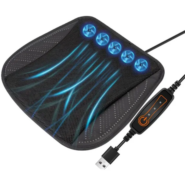 KZQ Zitkussen - Zitkussen met ventilator - Koelend zitkussen voor in de auto - Ademend mesh zitkussen - Ingebouwde 5 koelventilatoren - 3 instelbare snelheden - Geschikt voor auto's, thuis en op kantoor - 43 × 43cm - Zwart