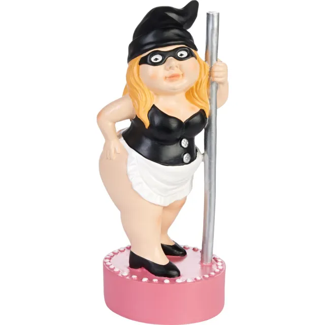 Brubaker Sexy Tuinkabouter Paaldanseres - Stripper met Sexy Kostuum op Strip Bar - Grappig Tuinbeeldje - Weerbestendige Decoratie voor Tuin Camping en Buiten - 23 cm