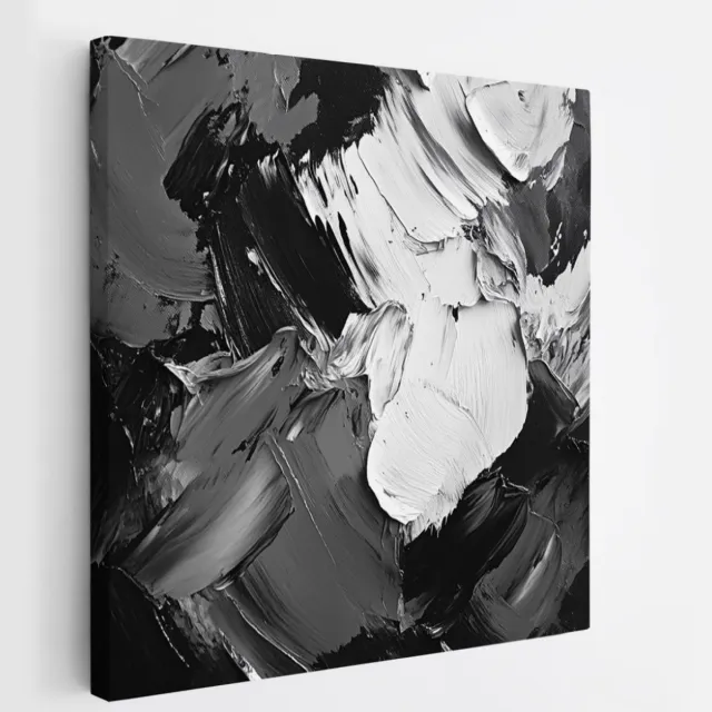 Saammp Canvas Schilderij - Zwart Grijs Vegen - Abstract - 20x20 - Foto op canvas - Wanddecoratie - Muurdecoratie Woonkamer - Slaapkamer decoratie - Canvas Print Multicolor