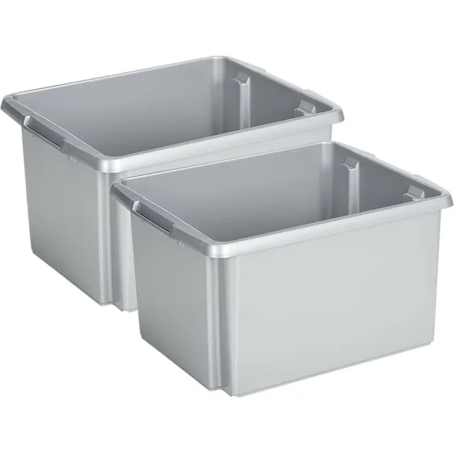 Sunware Opslagbox - 2 stuks - kunststof 32 liter lichtgrijs 45 x 36 x 24 cm