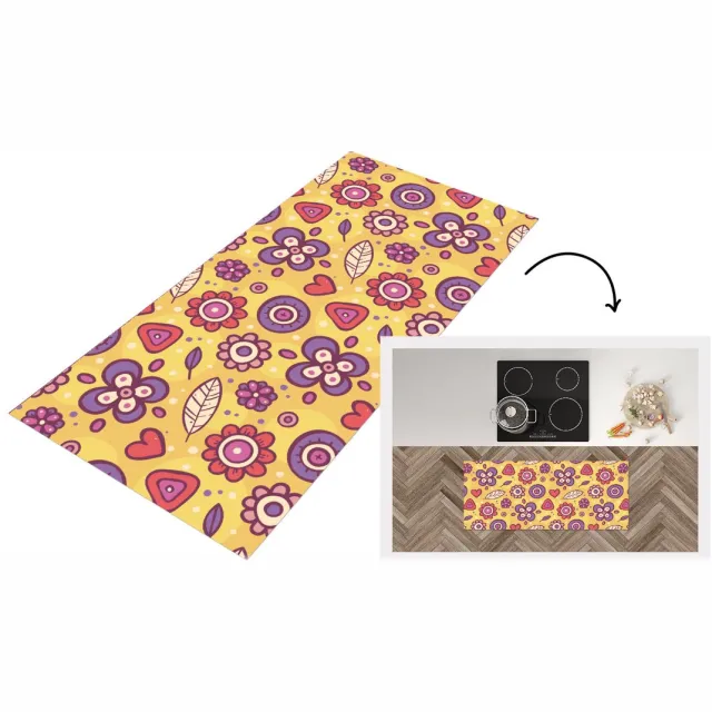 KitchenYeah Keukenloper 300x50 cm - Keukenmat vinyl Patroon - Bloemen - Paars - Oranje - Keukenmatten loper - Keuken vloerkleed tapijt, foto 2