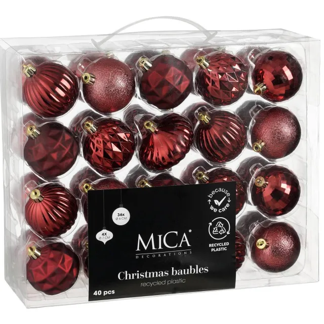 Mica Decorations Kerstballen onbreekbaar rood - 40 stuks (ø6cm) Donker rood