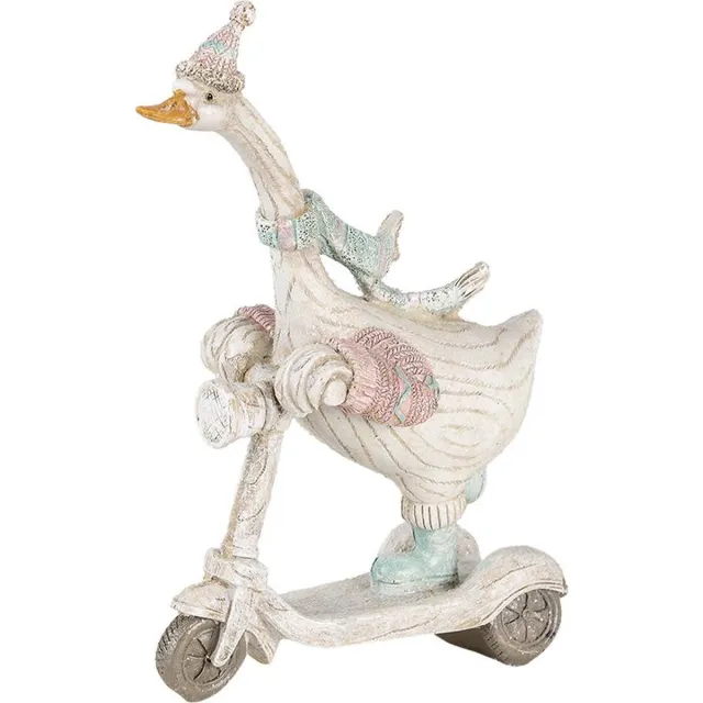 Clayre & Eef Beeld Gans 14x6x19 cm Wit Blauw Kunststof