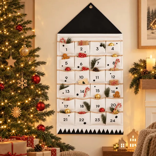 Traumheim Hangende organizer met 24 vakjes - Grote hangende opbergtas (110 x 52 cm)- Ademend linnen-katoenmateriaal - 0pvouwbaar en herbruikbaar - Praktische opbergtas voor deur, muur, kledingkast en kantoor Beige
