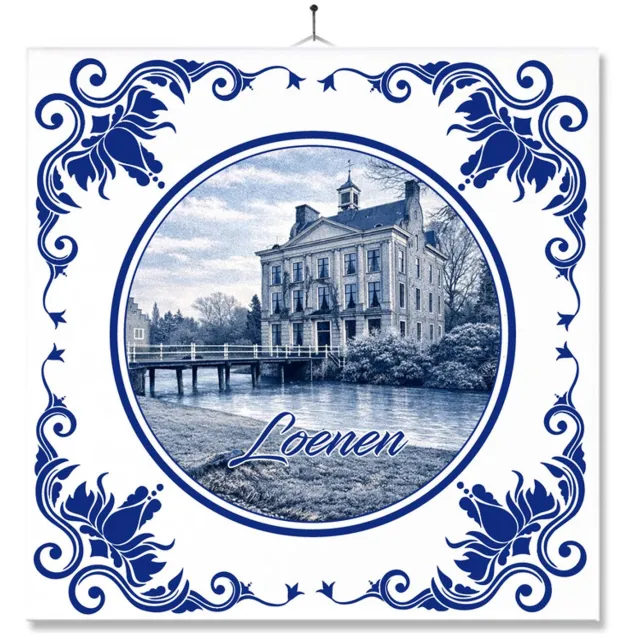 MC Living Tegel Met Opdruk | Loenen | Delft Blauw | Cadeau | Inclusief Geschenkdoos | Standaard | Ophangsysteem