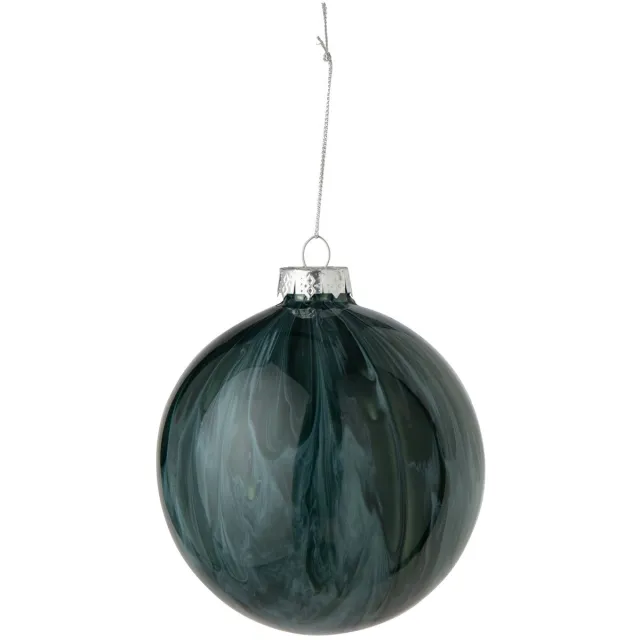 J-Line Kerstbal met marmermotief - glas - donkerblauw/donkergroen - set van 16