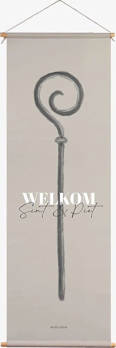 MOODZ design Textielposter | Welkom Sint & Piet | Sinterklaasfeest | 40x120 cm Bruin