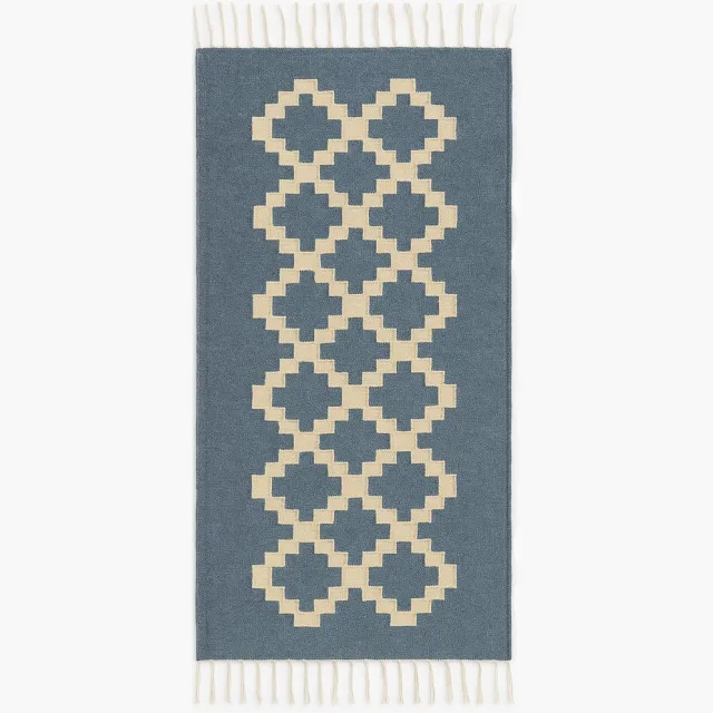 Kelima Handgemaakt Wollen Vloerkleed - 70x140 cm - 100% Natuurlijk - Senon Grijs diamantmotief