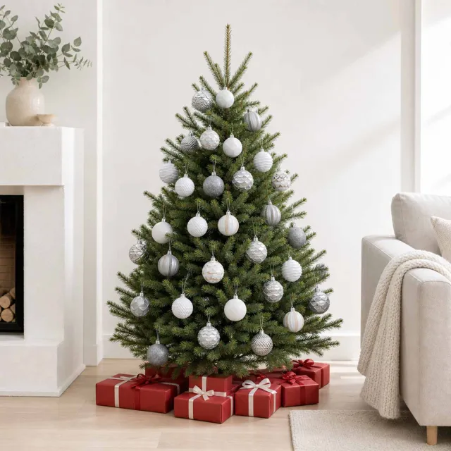 vidaXL Kerstballen set 36 st Wit en Grijs Dia. 6 cm Polystyreen