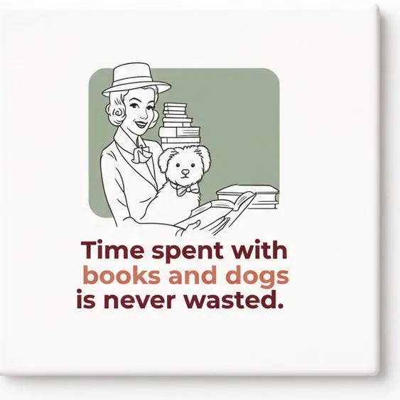 Bedruk King Boeken en Honden Keramische Tegel – Time Spent with Books and Dogs Quote Decoratieve Cadeau Tegel voor Lezers en Hondenliefhebbers