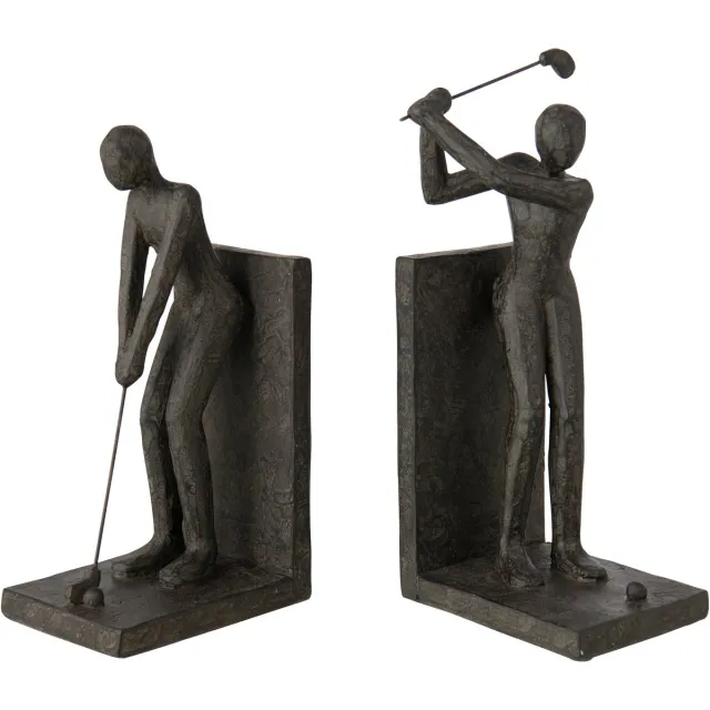 J-Line Boekensteunen golfer - hars - zwart - set van 2