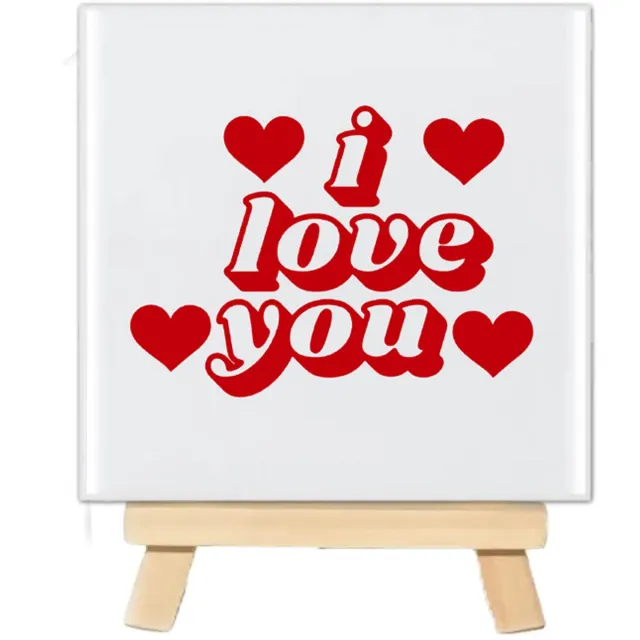 LucKim.nl Tegeltje met tekst - I Love You - 10x10cm - inclusief houten standaard wit