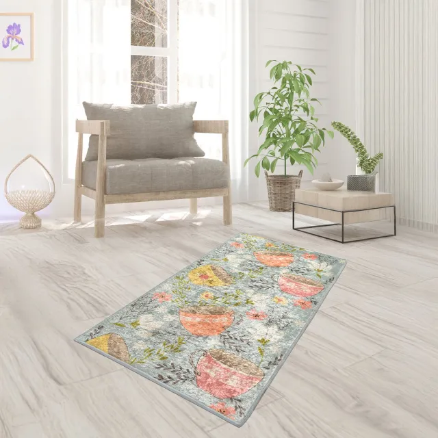Bosdela Wasbaar vloerkleed voor de woonkamer, keuken, deurmat of tapijt met bloemenpatroon Mok 80x120 cm gemengd