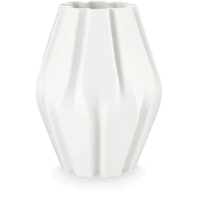 vtwonen Vaas Stripes - Bloemenvaas van Porcelein - 3D print - 15x29.5cm Wit