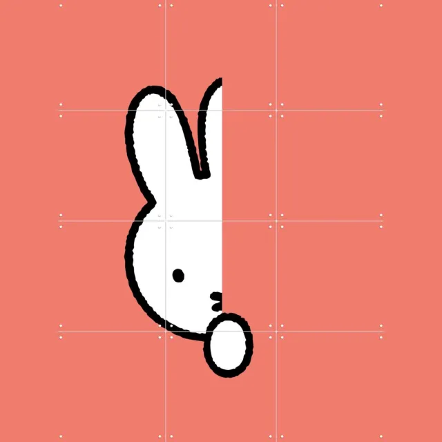 IXXI Nijntje Verstoppertje Koraal, Nijntje - 60 x 80 cm - Grote wanddecoratie en posters - Speels, Minimalisme, Grafisch Ontwerp, Line art Roze