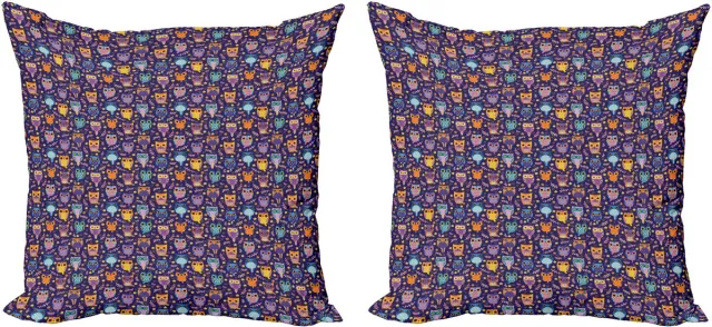 ABAKUHAUS Sierkussenhoes met uilmotief, set van 2, blader sterr stripfiguurontwerp, 50x50 cm, paars, blauw