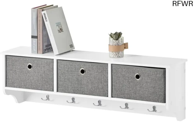 RFWR Wandkapstok met Haken en Lades - Moderne Kapstok voor Entree, Slaapkamer en Woonkamer - 100x20x30cm Wit