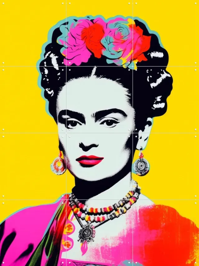 IXXI Oh Frida No. 2, Treechild & Various - 60 x 80 cm - Grote wanddecoratie en posters - Pop art, Digitale Kunst, Kleurrijk, Modern, Woonkamer, Gang Geel / Roze