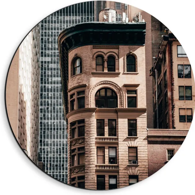 KuijsFotoprint Dibond Wandcirkel - Gebouwen in de Stad - 40x40cm Foto op Aluminium Wandcirkel (met ophangsysteem) Blauw