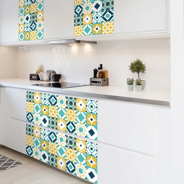 Ambiance Sticker Zelfklevende tegelmuurstickers voor keuken en badkamer - 60 cementtegelstickers voor meubels van Gaztea - 60 stickers 15x15cm Multi color