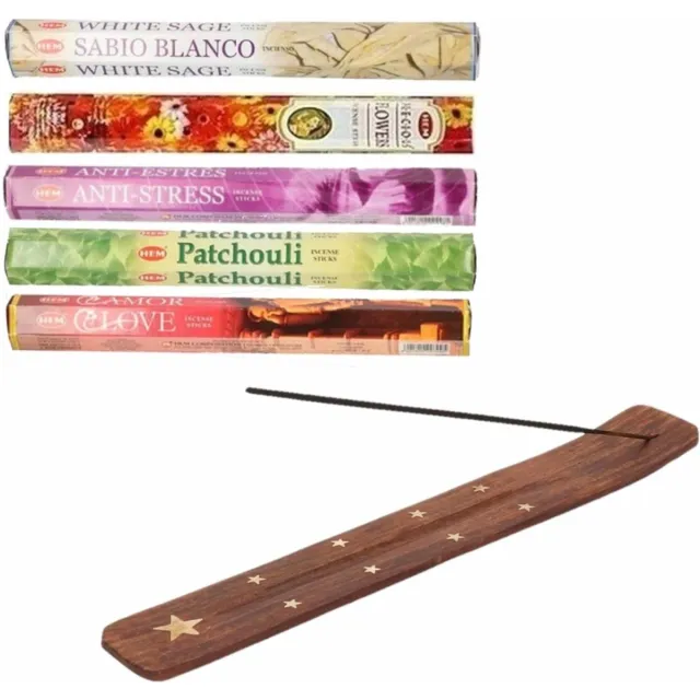 HEM Wierrook geuren pakket van 5x verschillende geuren met een wierook houten brander plankje Multi