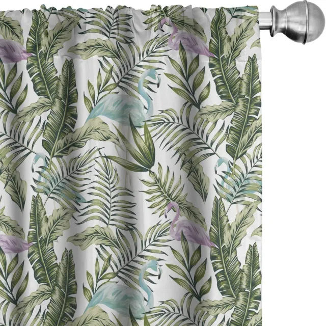 ABAKUHAUS Tropische Voorhangen – 2x75x225 cm – Microvezel – Olijfgroen Multicolor Olivengroen