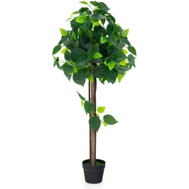 Costway Kunstplant 114 cm, kunstmatige plant, hortensiaboom, groene planten met realistische bladeren en houten stam, kunstboom met pot, decoratieve plant, kamerplant voor thuis, kantoor, groen (1)