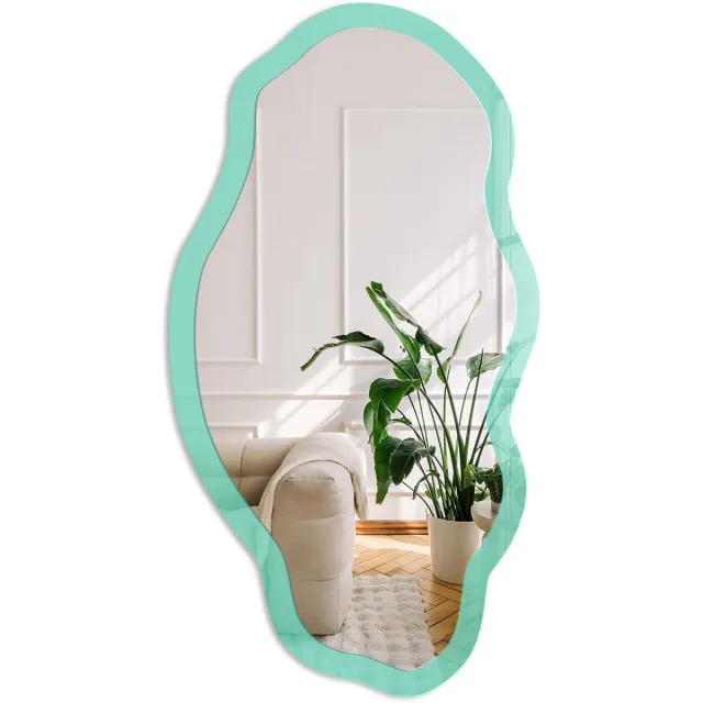 Coloray Sterke Munt Spiegel - Turkoois Elegante Rechthoekige Wandspiegel - Organische Spiegel - Kantoor, Woonkamer - Minimalistisch - 45x90 cm - Totale afmeting 52x97 cm Sterke Munt, Turkoois
