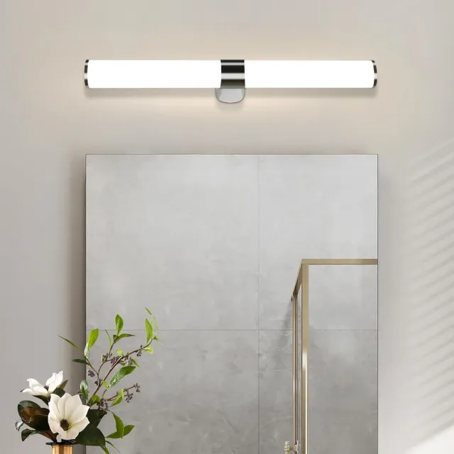 Glitzerlife LED Spiegellamp Bad - Wandlamp IP44 Waterbestendig - Neutralwit Licht 4000K - 60 cm - Chroom - 15W - Aluminium & Kunststof - Modern Badkamerverlichting Zwart 60cm