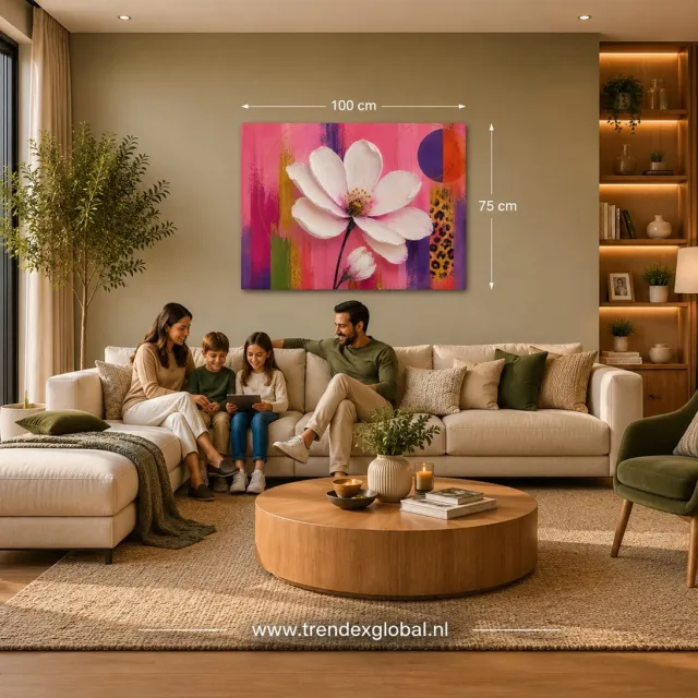 Trendex Global Canvas Schilderij Bloem - Roze Wanddecoratie - Kunst - 100 x 75 cm